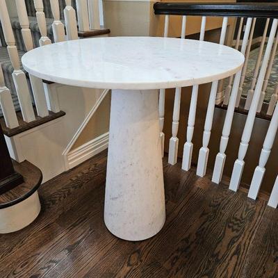  Elegant Solid White Marble Round Pedestal Hall Table w/ Removeable Top