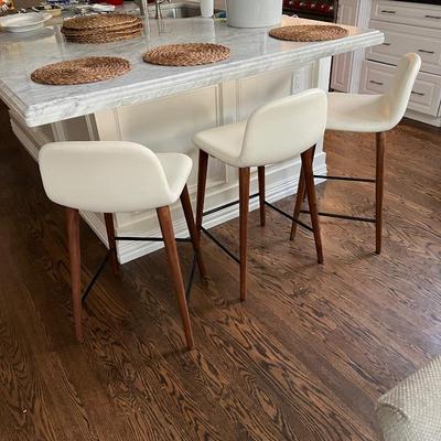  Set of 3 Modern Italian Bar Stools - Bacco Series Leather and Wood Finish- by jobs