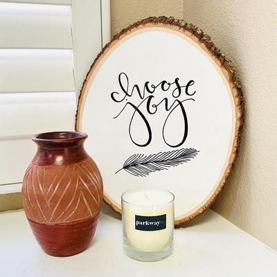 Home Decor Lot - Choose Joy Wall Art, Decorative Pot, and Candle.