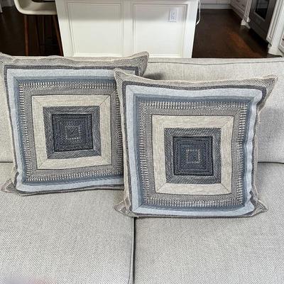  Set of Two Decorative Throw Pillows with Geometric Patterns and Down Inserts- 22”
