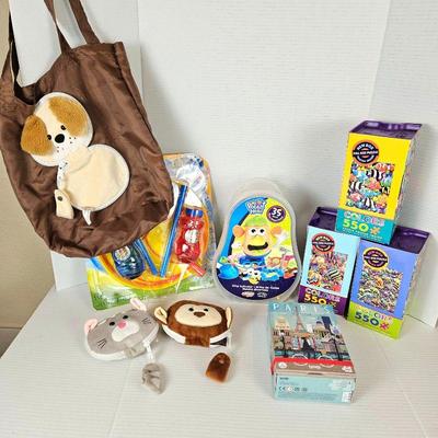 Children's Toy Lot! Mr. Potato Head, Foldable Animal Totes, Plus Poster Puzzles & Giant Bubbles