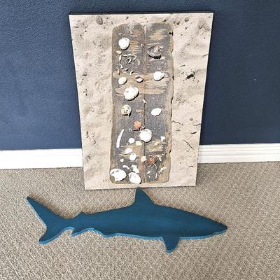 Carved Wooden Shark and Canvas Art