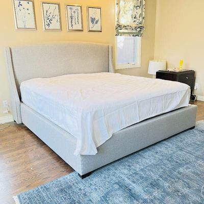 Modern Gray Upholstered King Size Bed Frame