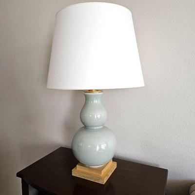  Beautiful Ceramic Table Lamp by Visual Comfort Lighting - "Celadon Crackle Green" w/ Gilded base (Two available)