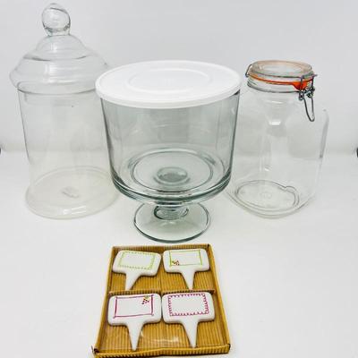  3 pc. Pampered Chef Trifle Bowl, Glass Cookie Jar, Storage Container