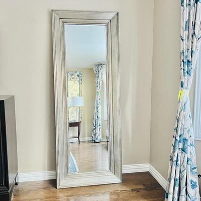   Restoration Hardware Full-Length Floor Mirror with Silver Tone Wood Frame and Beveled Glass- 7 Foot Tall