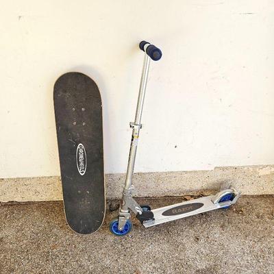 Set of One Razor Scooter and One Long Board