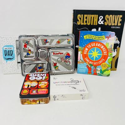 Kids Activity Lot - Lunch Containers, Games, and Books.