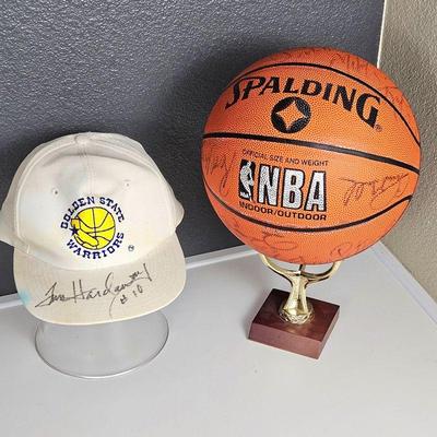 Golden State Warriors Team Signed Basketball Plus Baseball Cap Signed by Tim Hardaway 