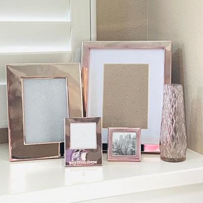Pretty in Pink - Assorted Pottery Barn, Restoration Hardware, and Papyrus Photo Frames and Decorative Vase Lot.