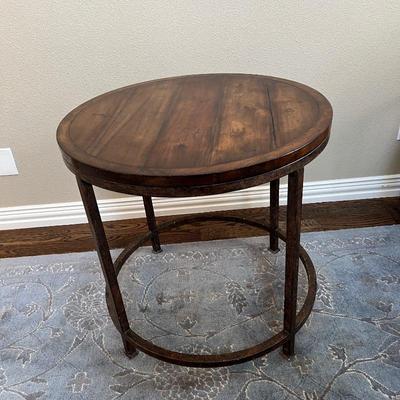 Round Distressed Wood & Metal End Table - 28" Diameter.
