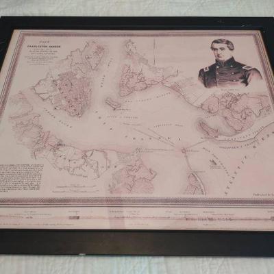 Framed Charleston Harbor Map