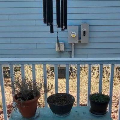 Bench, Wind Chimes, Plants