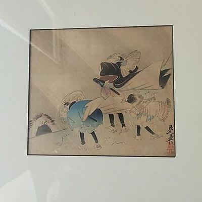 WWT017 - Shibata Zeshin Block Print "Travelers In A Storm"
