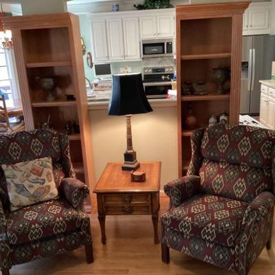 Mid Century End Table 2 Recliners 2 Book Cases