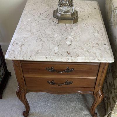 2 Drawer End Table with Marble top - Set of 2