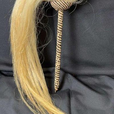 Horse hair fly whisk with braided two tone handle