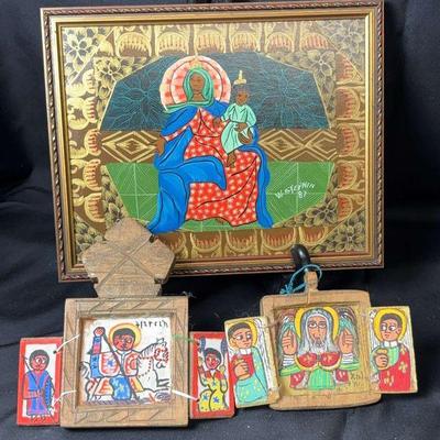 Ethiopian wood icons virgin mary painting by w stephen