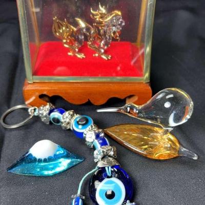 Glass evil eye mt fuji, dragon & kiwi bird