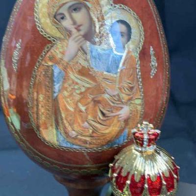 Russian orthodox wood egg icon akm trinket box