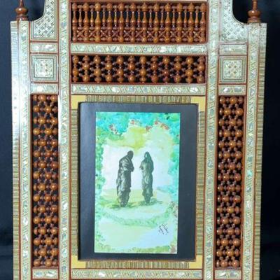 Mother of pearl inlay wood wall hanging frame with art