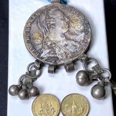 Antique silver coin or thaler necklace maria theresa