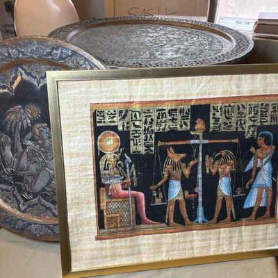 Persian wall plate folding side table & egyptian papyrus painting