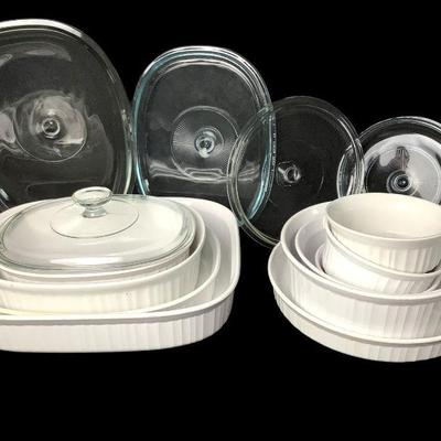 TICA602 French White Corning Ware	This lot includes F-3-B(24cm) circular pan, multiple F-16-B, and many more.
