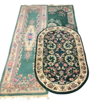 TICA635 Green Area Rug Assortment	Some wear visible with discoloration and spotting.
