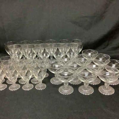 DOPA823 Vintage Mid Century Anchor Hocking Set	Set of bubble footed clear depression glass glasses.
