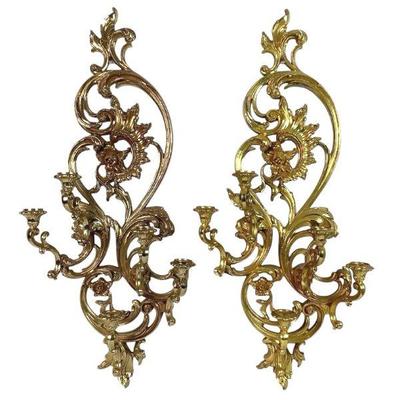TICA215 Vintage Syroco Gilt, Wall Sconce Duo	Each one can hold up to 5 candlesticks., both have very minimal wear to them.
