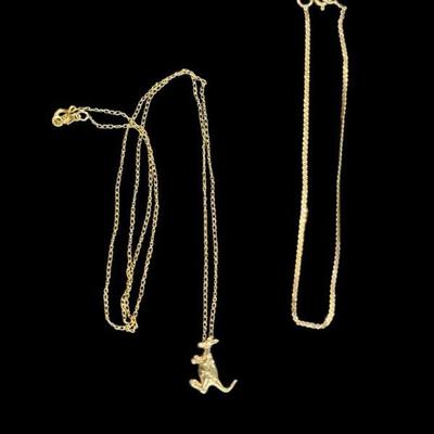 BEBO903 14K Gold Bracelet And Necklace With Pendent	The bracelet is 7.5 inches and the necklace is 18 inches long. All three of them...