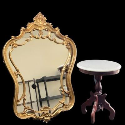 TICA818 Mirror And Stone Topped Stool	Mirror measures approximately 24" across by 35" tall. Stool measures approximately...