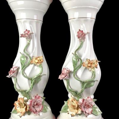 TICA623 Two Large Italian Capodimonte Plant Stands	Two beautiful made in Italy capodimonte plant stands. There is visible chipping with...