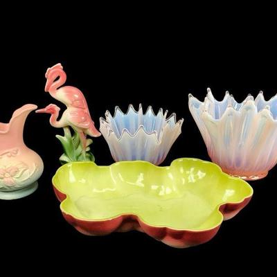 DOPA824 Multiple Vintage Glass Pieces	Two anchor hocking glass bowls, Rose hall decorative pitcher, and other decorative glass. Chips and...