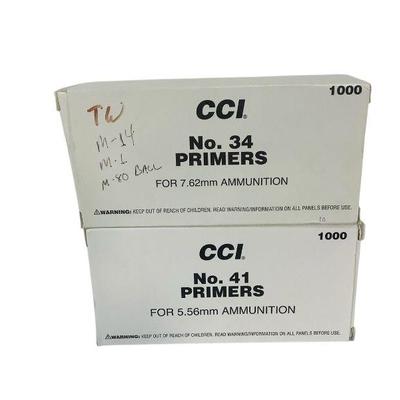 TEWA801 CCI 5.56mm And 7.62mm Primers	No. 41 / 5.56mm primers have 8 full trays and one partial tray. No. 34 / 7.62mm primers have 8 full...