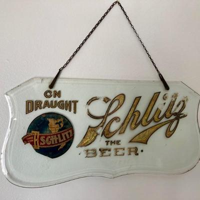 (BID ITEM) Antique Schlitz glass sign