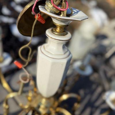 Vintage porcelain and brass chandelier