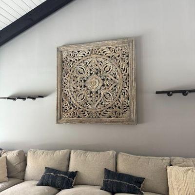 Arhaus hand carved wood wall art