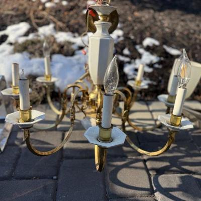 Vintage porcelain and brass chandelier