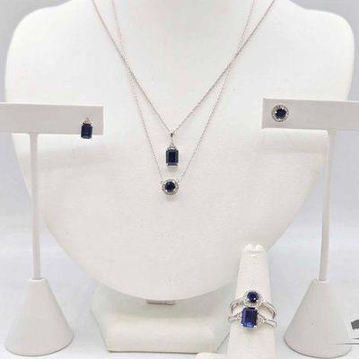 #916 • (2) Sterling Silver Diamond & Sapphire Sets, 12.74g
