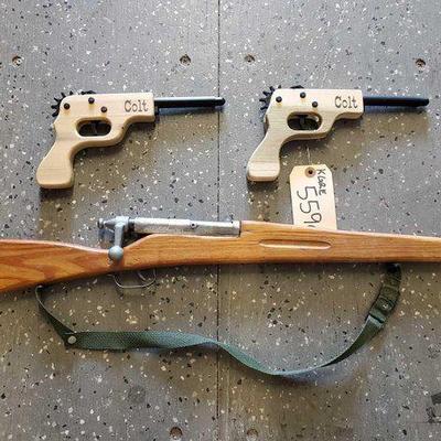 #5590 • 2 Rubber Band Pistols and Wooden Rifle Replica
