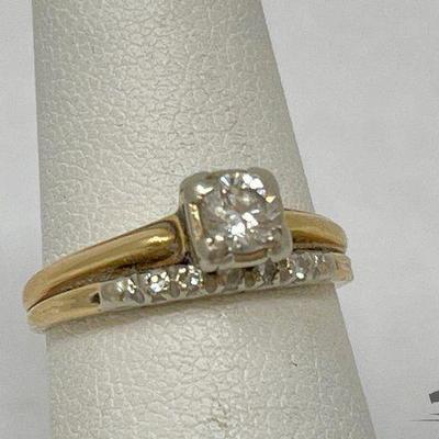 #719 • 14k Yellow Gold Diamond Band-Ring Combo, 3g
