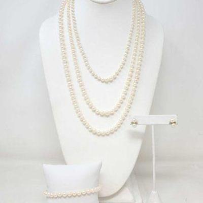 #992 • Pearl Necklaces, Bracelet & Earrings with 14k & 10k Gold Clasps
