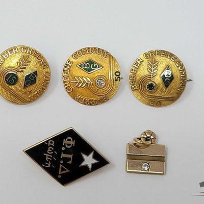 #801 • 10k Yellow Gold Diamond & Emerald Accent Pins, 12g
