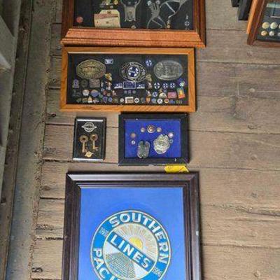 #10000 • Framed Railroad Pins, Buckles, Ticket Punchers & Keys
