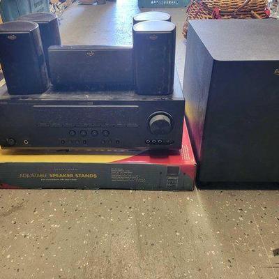 #5566 • Yamaha AV Receiver, Klipsch Surround Sound Speakers with Sanus...
