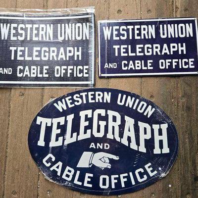 #10620 • (3) Western Union Telegraph & Cable Office Signs
