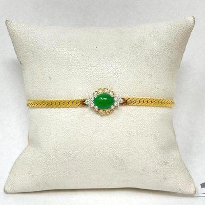 #712 • 14k Yellow Gold Emerald & Diamond Center Bracelet, 7g
