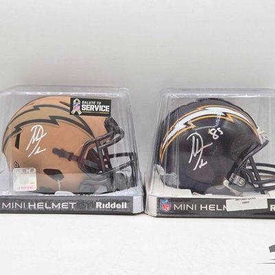 #1832 • (2) Chargers Antonio Gates Signed Riddell Mini Helmets
